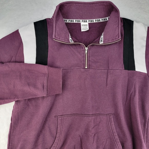 PINK Pullover Sweater Womens Large Purple Long Sleeve Victoria's Secret 1/4 Zip - Picture 1 of 9